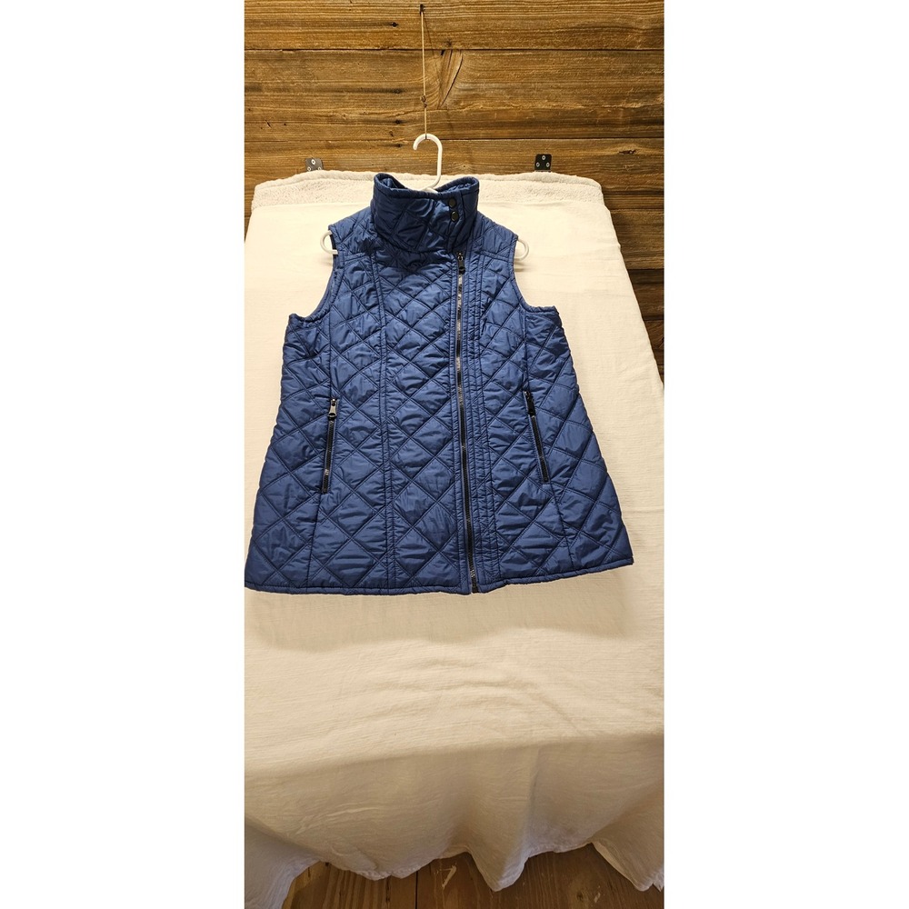 Marc New York Andrew Marc Womens Blue Quilted Puffer Vest Asymmetric Zip Large